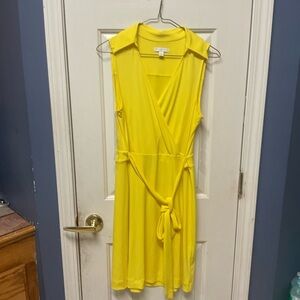Summer New York & Co Yellow Sleeveless Collared Wrapped Dress V Neck M